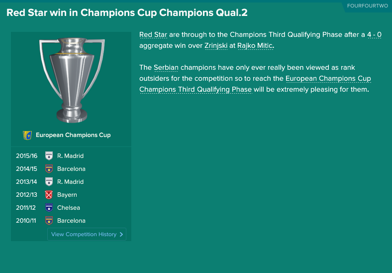 Third season team with Crvena Zvezda(Red Star Belgrade);What do you think  of it? : r/footballmanagergames