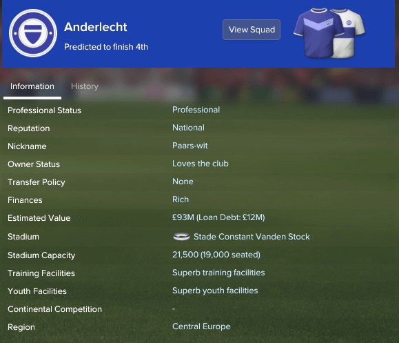 RSC Anderlecht - FM17 - Club info