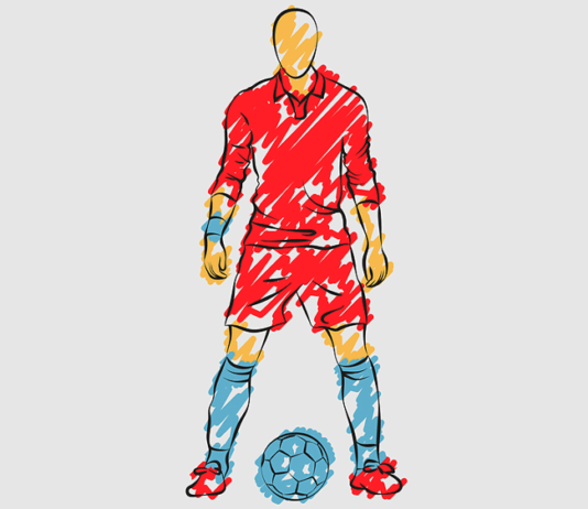 football player and ball outline with scribble doodles