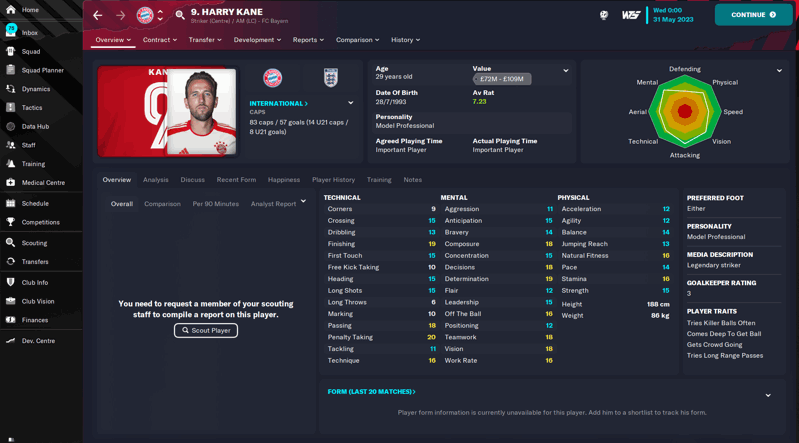 harry kane fm23 profile