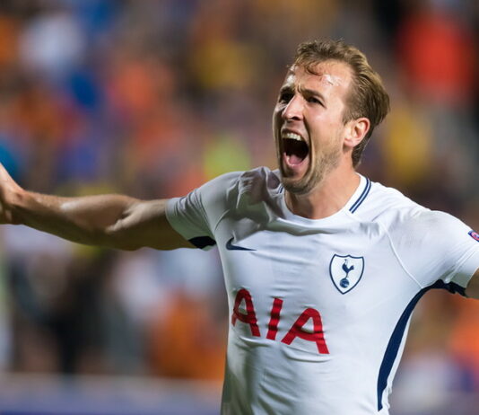 harry kane when playing for tottenham celebrating goal