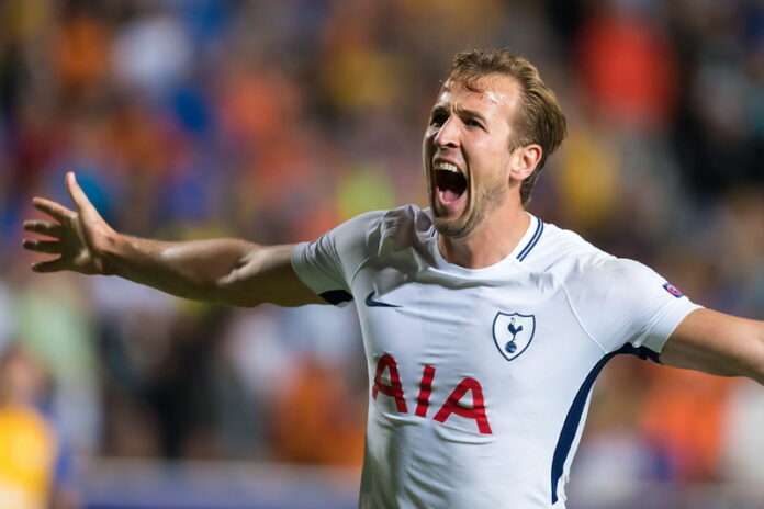 harry kane when playing for tottenham celebrating goal