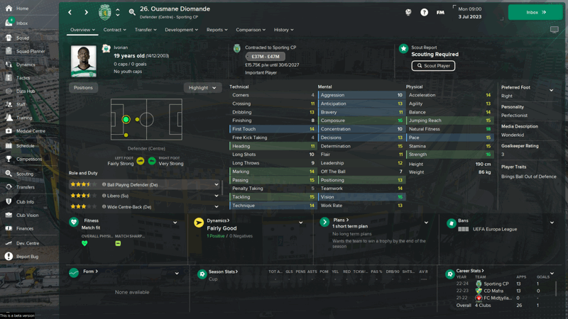 Ousmane Diomande wonderkids fm24