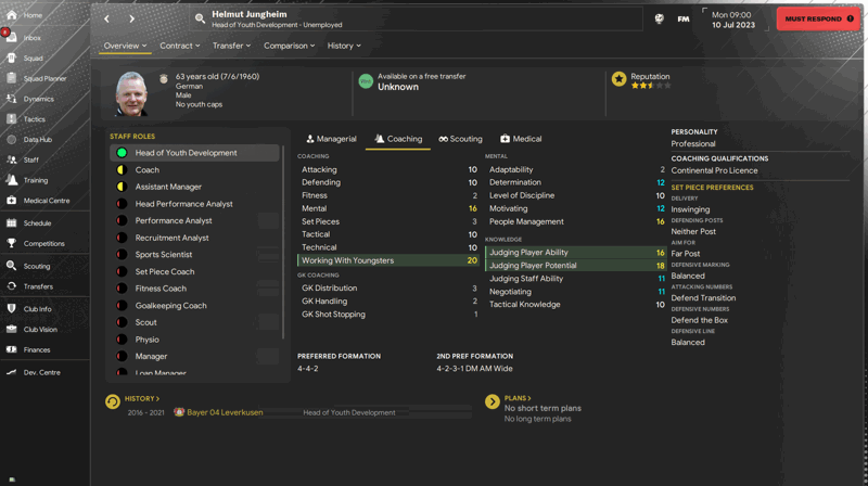 helmut jungheim best heads of youth development fm24