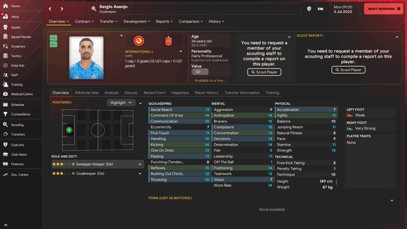 sergio asenjo bargain goalkeepers fm24