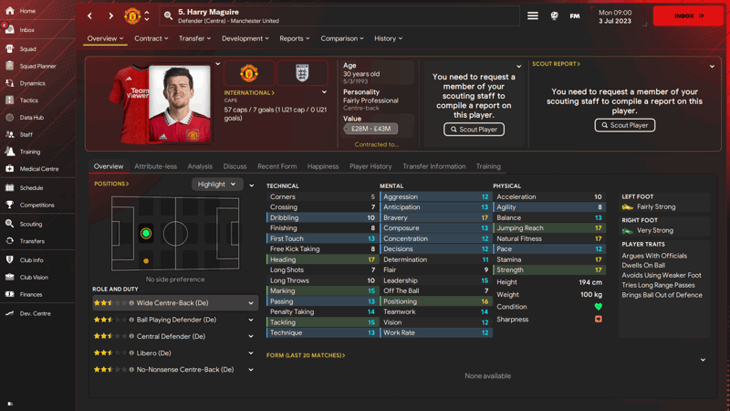 harry maguire fm24 profile