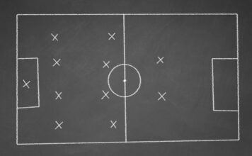 4-4-2 formation shown with crosses on blackboard