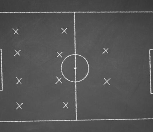 4-4-2 formation shown with crosses on blackboard