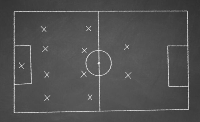 4-4-2 formation shown with crosses on blackboard