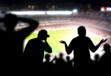 frustrated angry football fans in stadium silhouette people watching