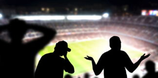 frustrated angry football fans in stadium silhouette people watching