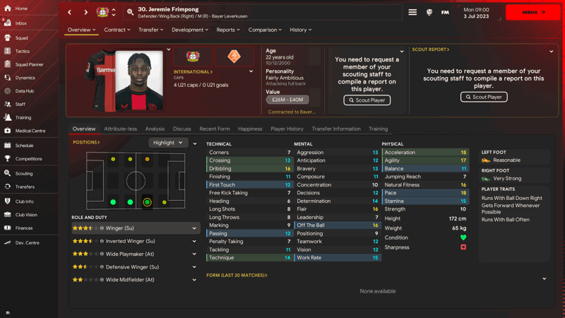 jeremie frimpong fm24 fastest players