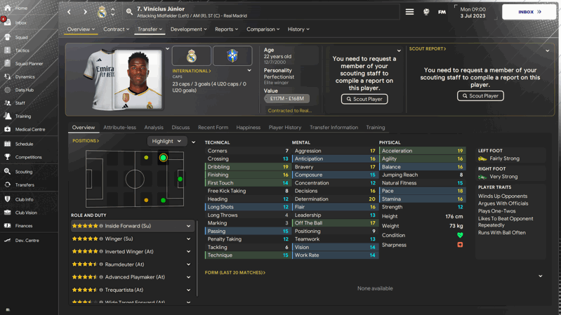 vinicius junior fm24 fastest players