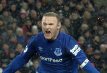 wayne rooney after scoring for everton in merseyside derby as a teenager