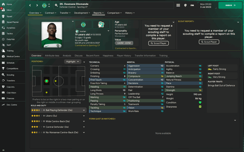 ousmane diomande fm24 profile