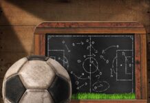 blackboard with football pitch and ball