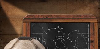 blackboard with football pitch and ball