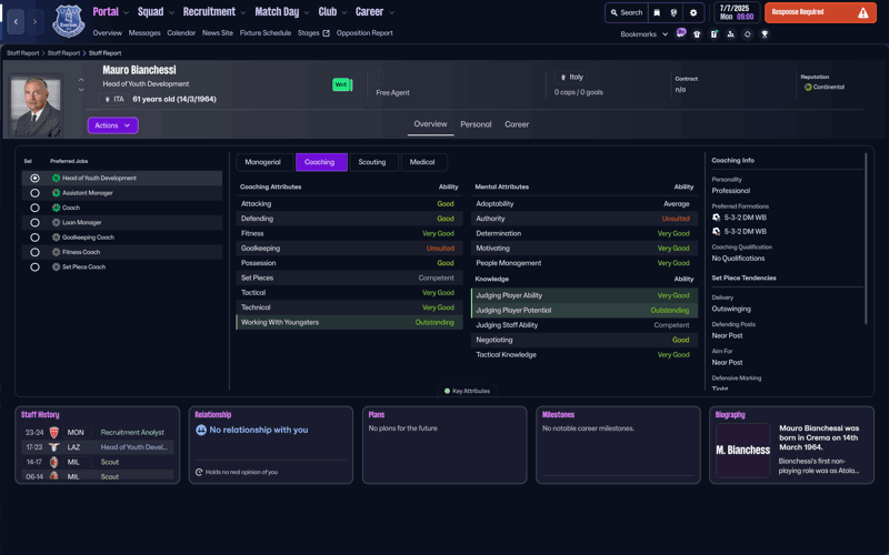 mauro bianchessi fm26 profile assistant manager