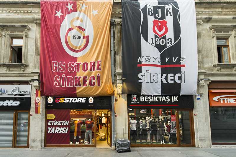 Galatasaray and Besiktas football shops in Istanbul Turkish Super Lig