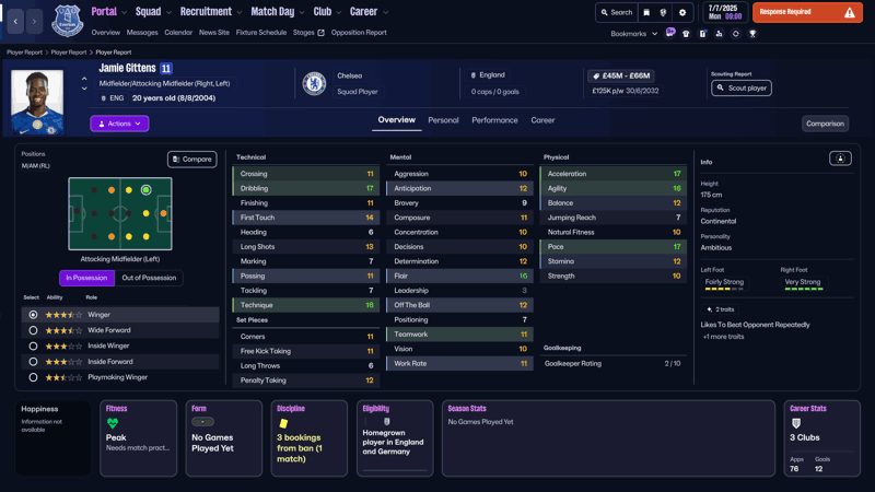 jamie gittens fm26 profile